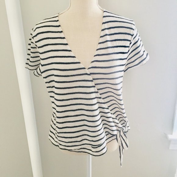 Madewell Texture And Thread Black Stripe Relaxed Wrap Short Sleeve Top Medium - Picture 5 of 6